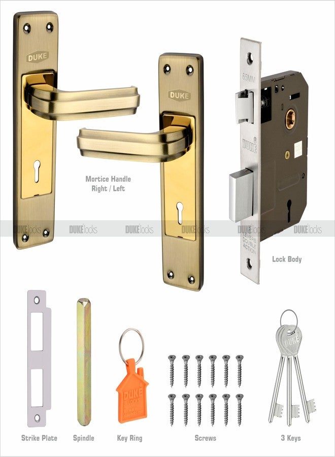 دوق طقم قفل باب ديوك، مقبض نقر مع جسم القفل | مقابض فاخرة | MH-653 BA KY | نحاس عتيق | مقاوم للعوامل الجوية | سمك 25-40 مم | سهل التركيب - Image 3